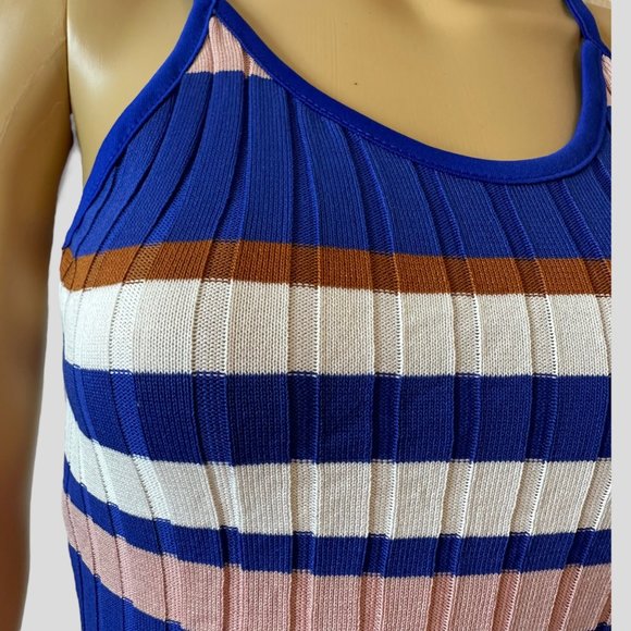Women Ribbed Woven Bodycon Dress Medium M Blue Pink White Stretch Wide Stripes - Picture 10 of 16